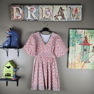 THML Puff Sleeve V Neck Floral Print Mini Dress XS